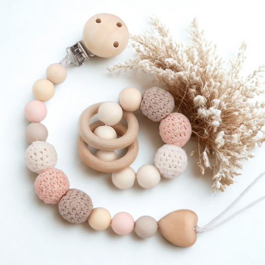 Schnullerkette und Greifling Set - Häkelperlen