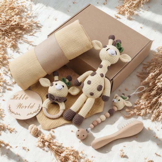 Baby Geschenkset zur Geburt – Beißring, Schnullerkette, Kuscheltier & Zubehör aus Naturmaterialien