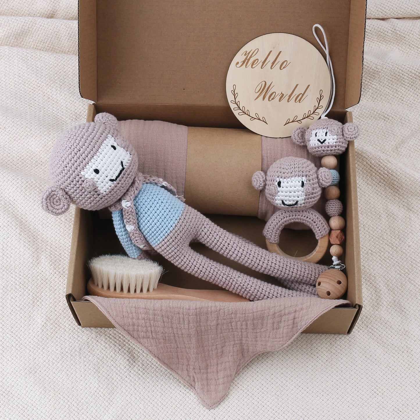 Baby Geschenkset zur Geburt – Beißring, Schnullerkette, Kuscheltier & Zubehör aus Naturmaterialien