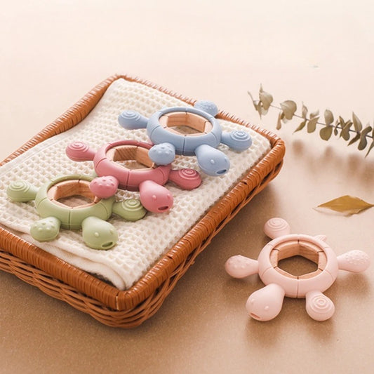 Beißring Schildkröte aus Holz & Silikon – Natürliche Zahnungshilfe für Babys