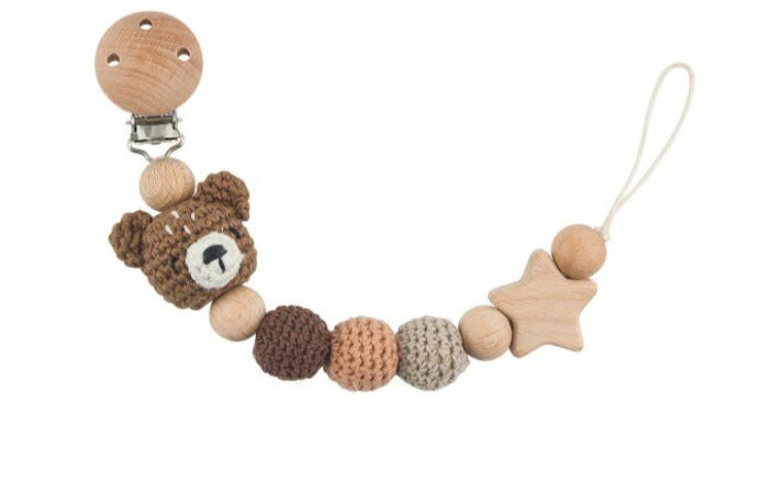 Häkel-Schnullerkette mit süßen Tiermotiven – Handgefertigt & natürlich