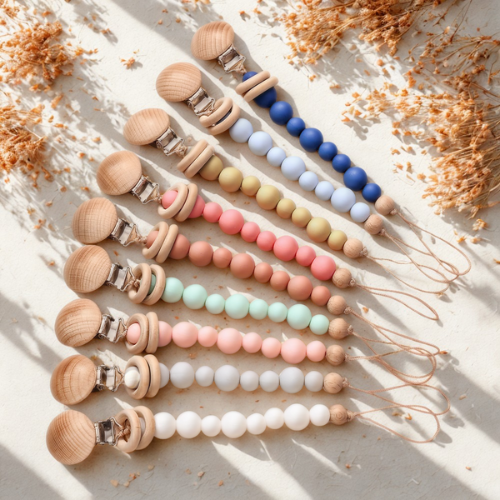 Schnullerkette aus Silikonperlen in Pastell – Weich, sicher & stilvoll für dein Baby