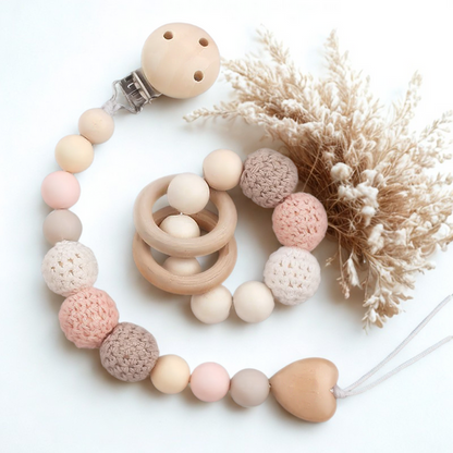 Schnullerkette und Greifling Set - Häkelperlen