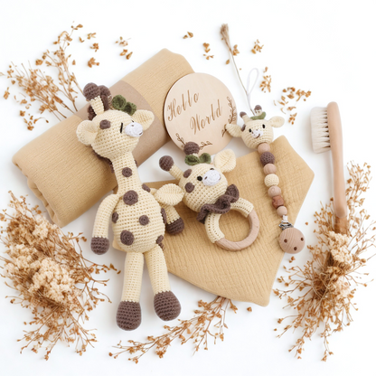 Baby Geschenkset zur Geburt – Beißring, Schnullerkette, Kuscheltier & Zubehör aus Naturmaterialien