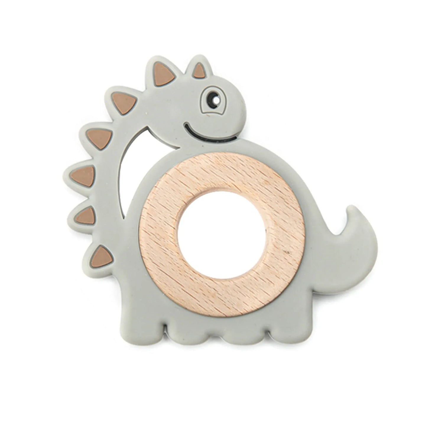 Beißring Dino aus Holz & Silikon – Zahnungshilfe in Dinosaurierform