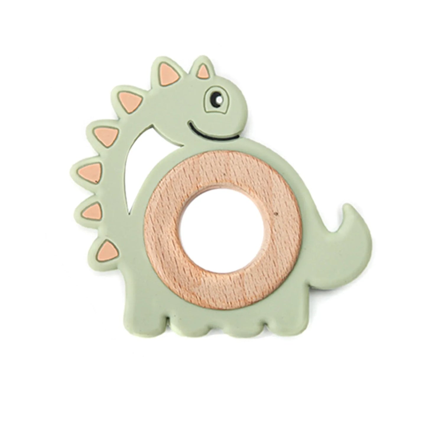 Beißring Dino aus Holz & Silikon – Zahnungshilfe in Dinosaurierform