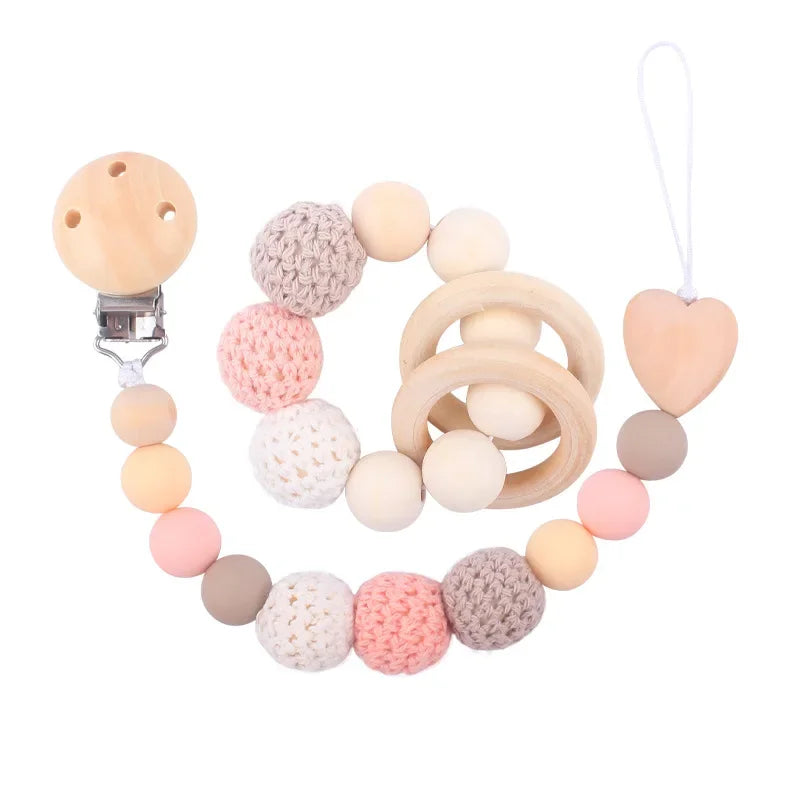 Schnullerkette und Greifling Set - Häkelperlen