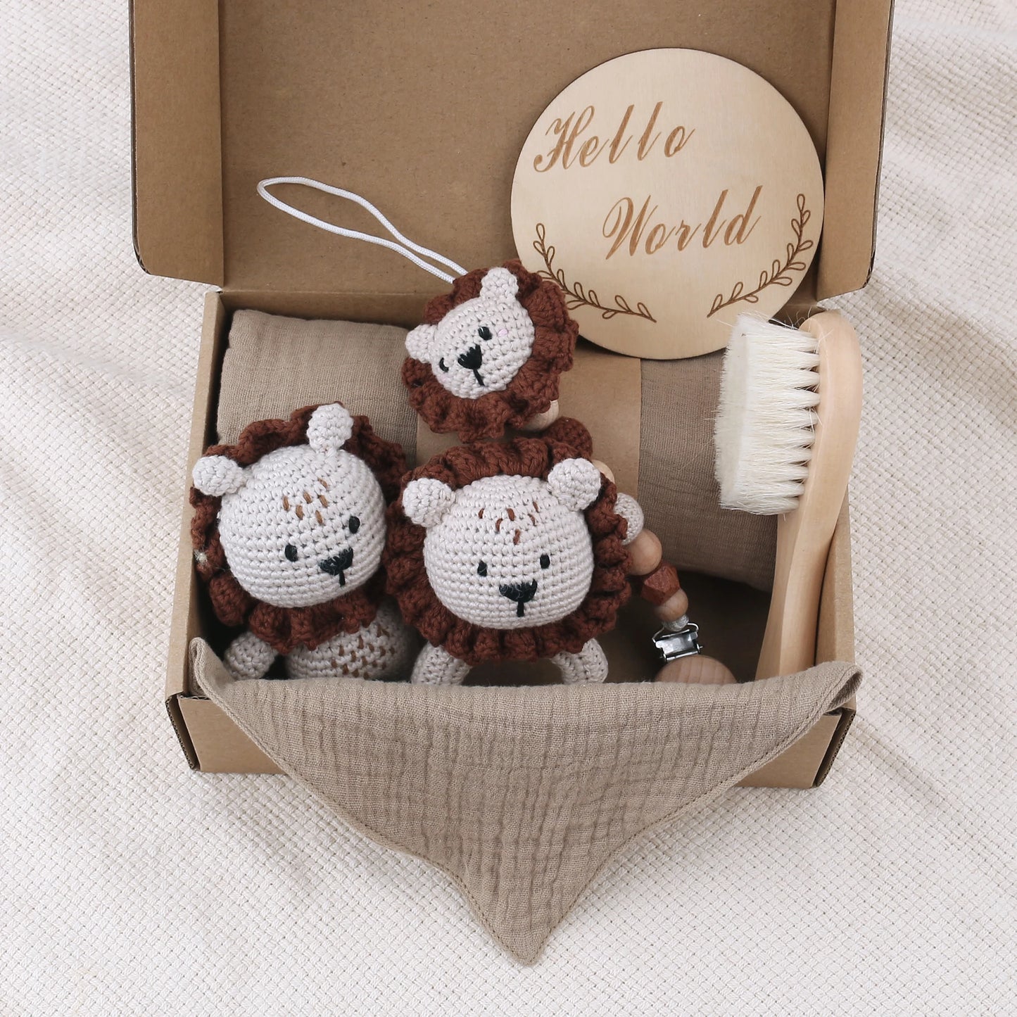 Baby Geschenkset zur Geburt – Beißring, Schnullerkette, Kuscheltier & Zubehör aus Naturmaterialien