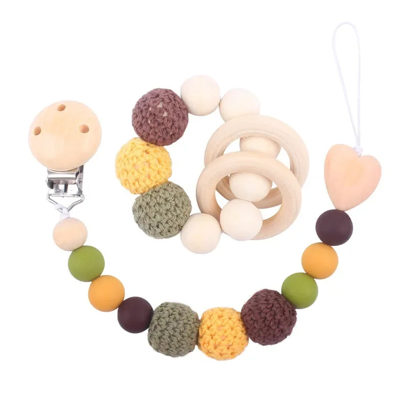 Schnullerkette und Greifling Set - Häkelperlen