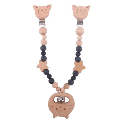 Kinderwagenkette Holz & Silikon – mit Glöckchen | Beruhigt & fördert Babys Sinne