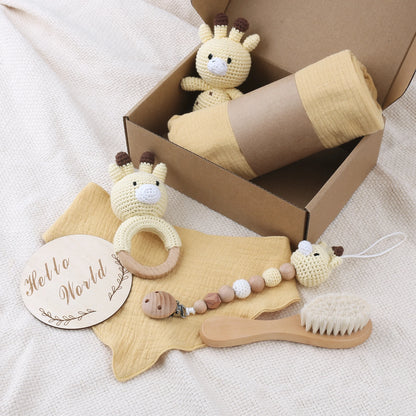 Baby Geschenkset zur Geburt – Beißring, Schnullerkette, Kuscheltier & Zubehör aus Naturmaterialien