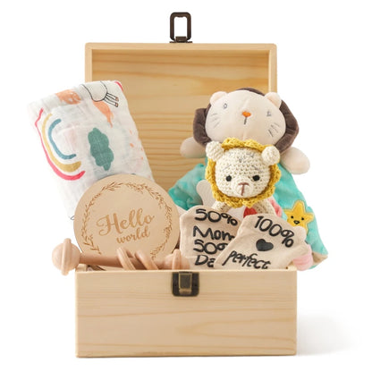 Premium Baby Geschenkbox – 9-teiliges Neugeborenen-Set in stilvoller Holzbox