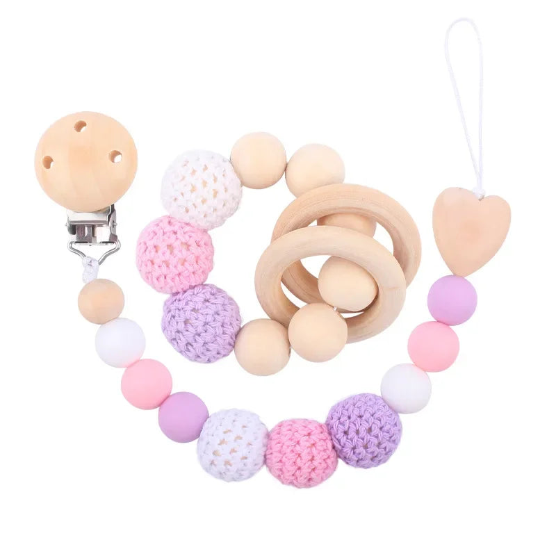 Schnullerkette und Greifling Set - Häkelperlen