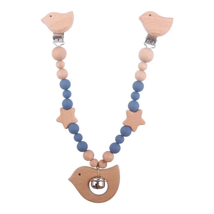 Kinderwagenkette Holz & Silikon – mit Glöckchen | Beruhigt & fördert Babys Sinne