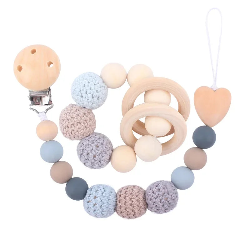 Schnullerkette und Greifling Set - Häkelperlen
