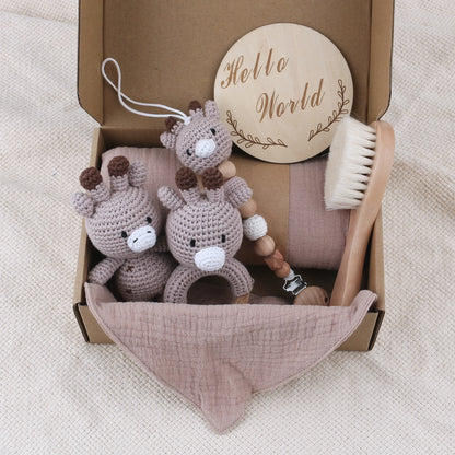 Baby Geschenkset zur Geburt – Beißring, Schnullerkette, Kuscheltier & Zubehör aus Naturmaterialien
