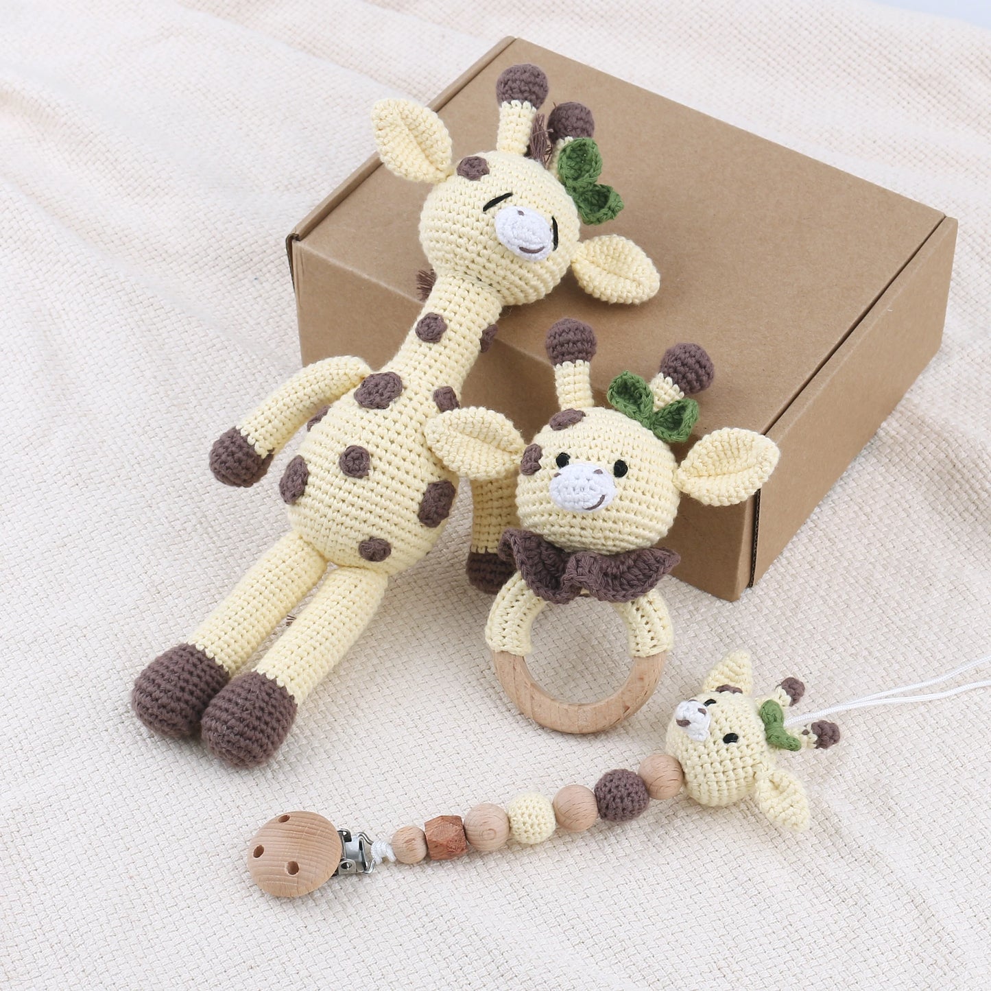 Baby Geschenkset zur Geburt – Beißring, Schnullerkette, Kuscheltier & Zubehör aus Naturmaterialien